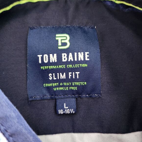 Tom Baine Performance Slim Fit Blue Circle geometric long sleeve button front L - Picture 4 of 6